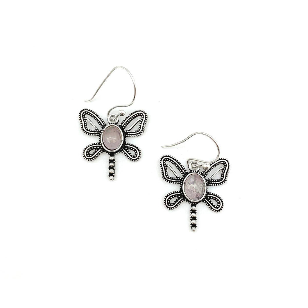 Tanvi Silver-Plated and Rose Quartz Earrings - Dragonfly