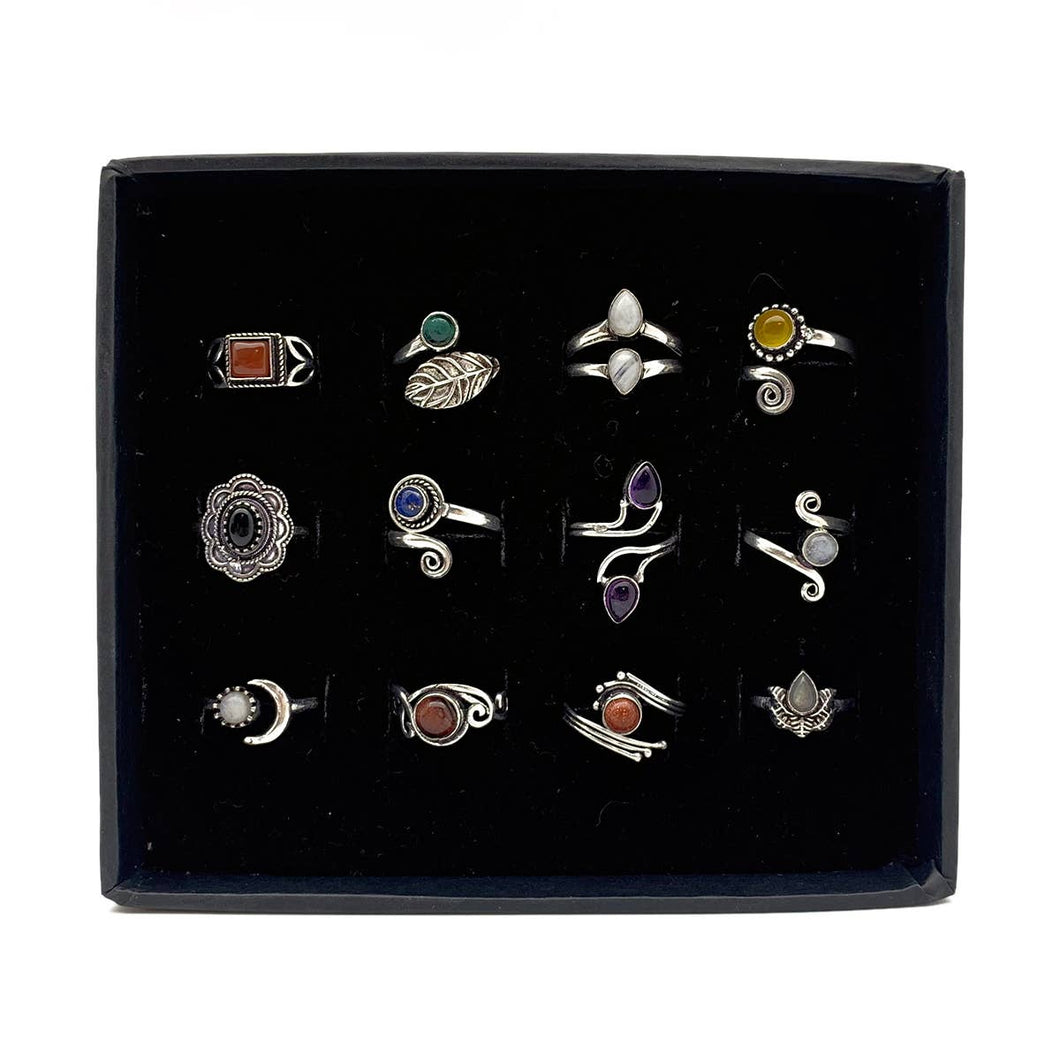 Tanvi Collection Ring Prepack - 12 Silver Rings in a Box