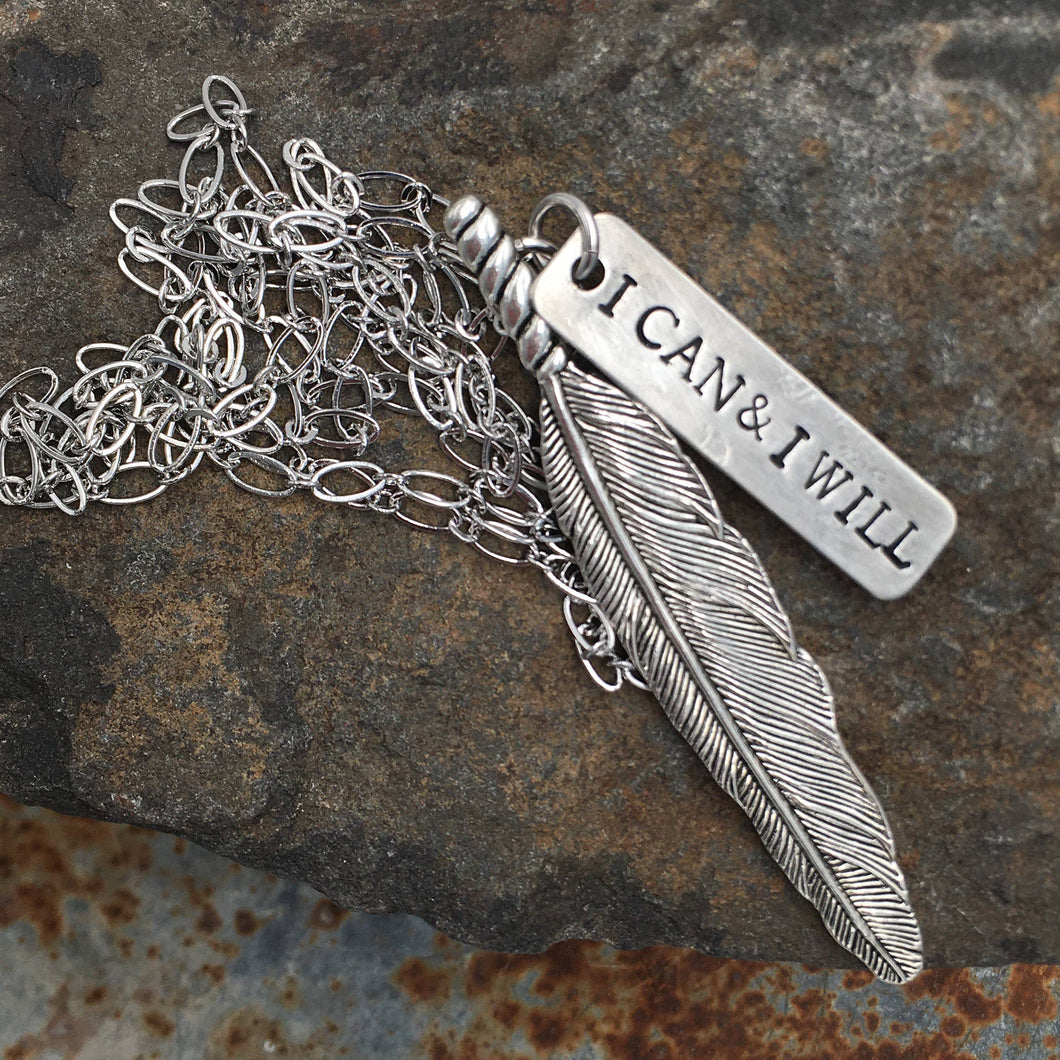 Silver Wandering Feather Necklace - I CAN & I WILL