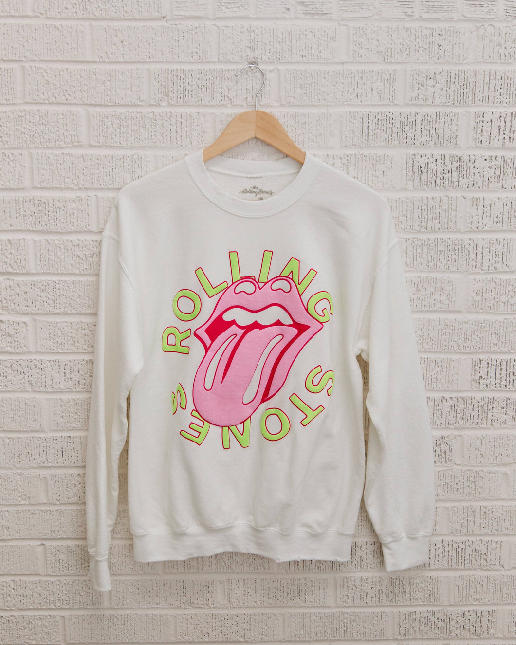 Rolling Stones Neon Puff Lick White Thrifted Sweatshirt