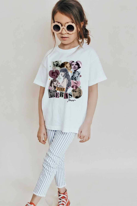 White Taylor Swift Heart Collage Kids Graphic Tee