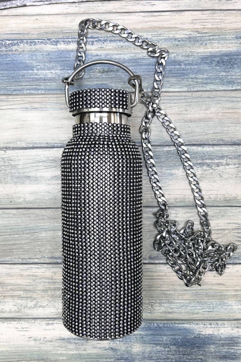 Black Rhinestone Stainless Steel Water Bottle