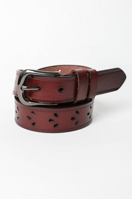 Brown Petal Punch Out Leather Belt