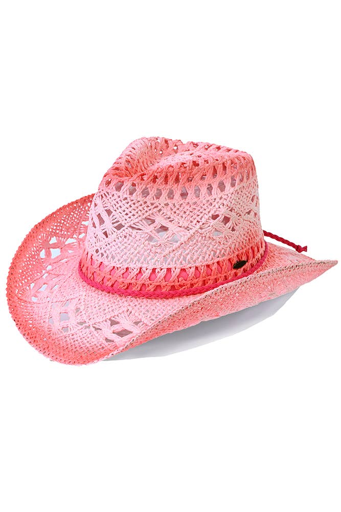 Hot Pink C.C Ombre Open Weave Cowboy Hat