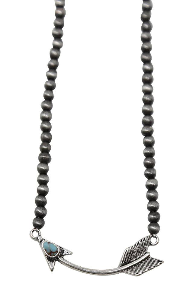 Stone Pendant Arrow Necklace - Turquoise
