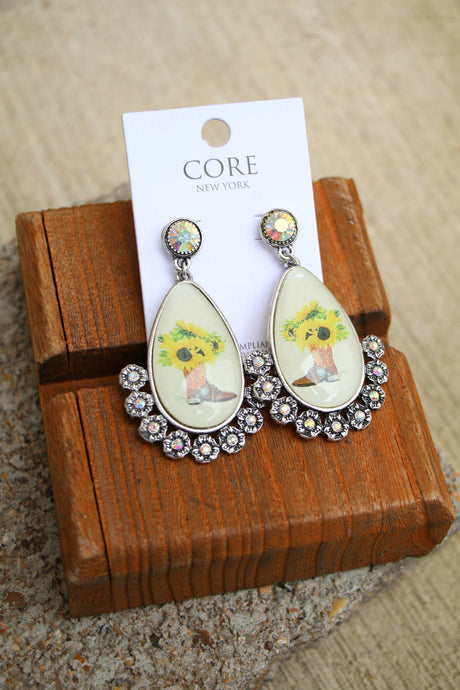 Bling Stud W/ Sunflower Boot Photo Earring