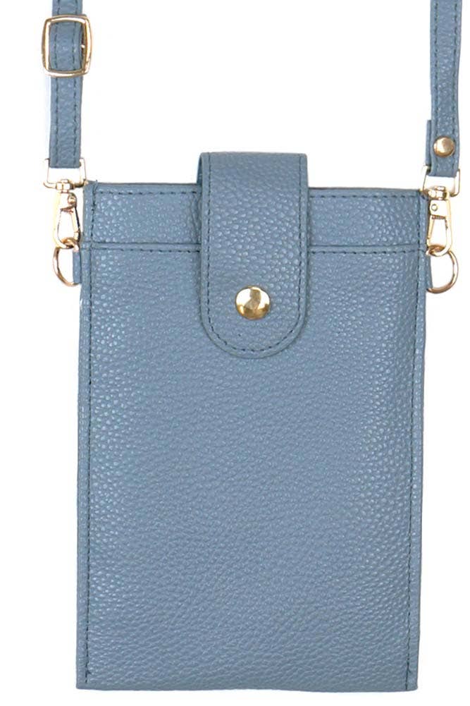 Dusty Blue Solid Cellphone Crossbody With Clear Window