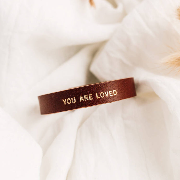 You Are Loved Leather Cuff Bracelet Gold Foil