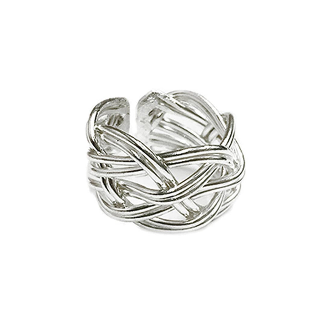 Silver Plated Adjustable Ring - Wide Braid