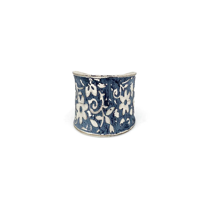 Silver Patina Ring - Blue Small Floral