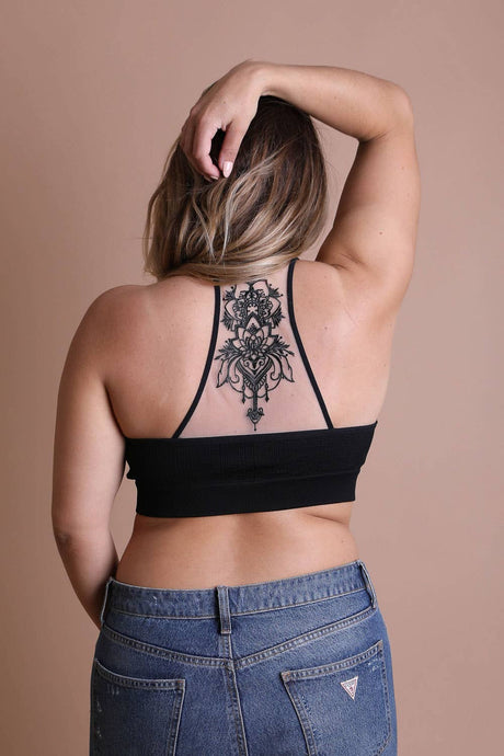 Black Plus Size Tattoo Mesh Racerback Bralette