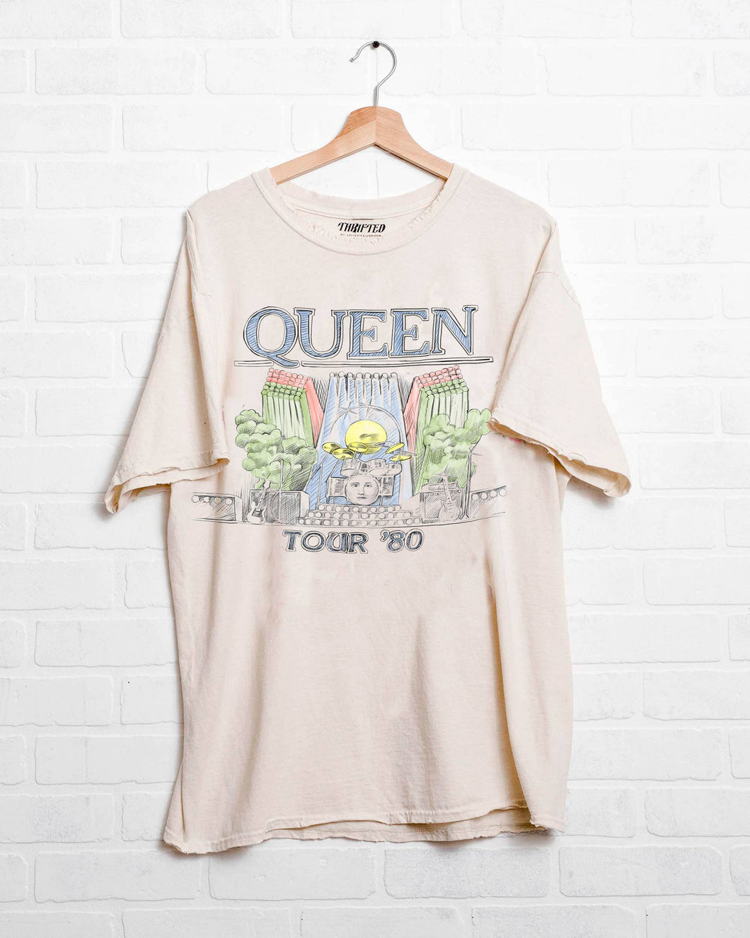 Queen 1980 Tour Off White Thrifted Licensed Graphic Tee