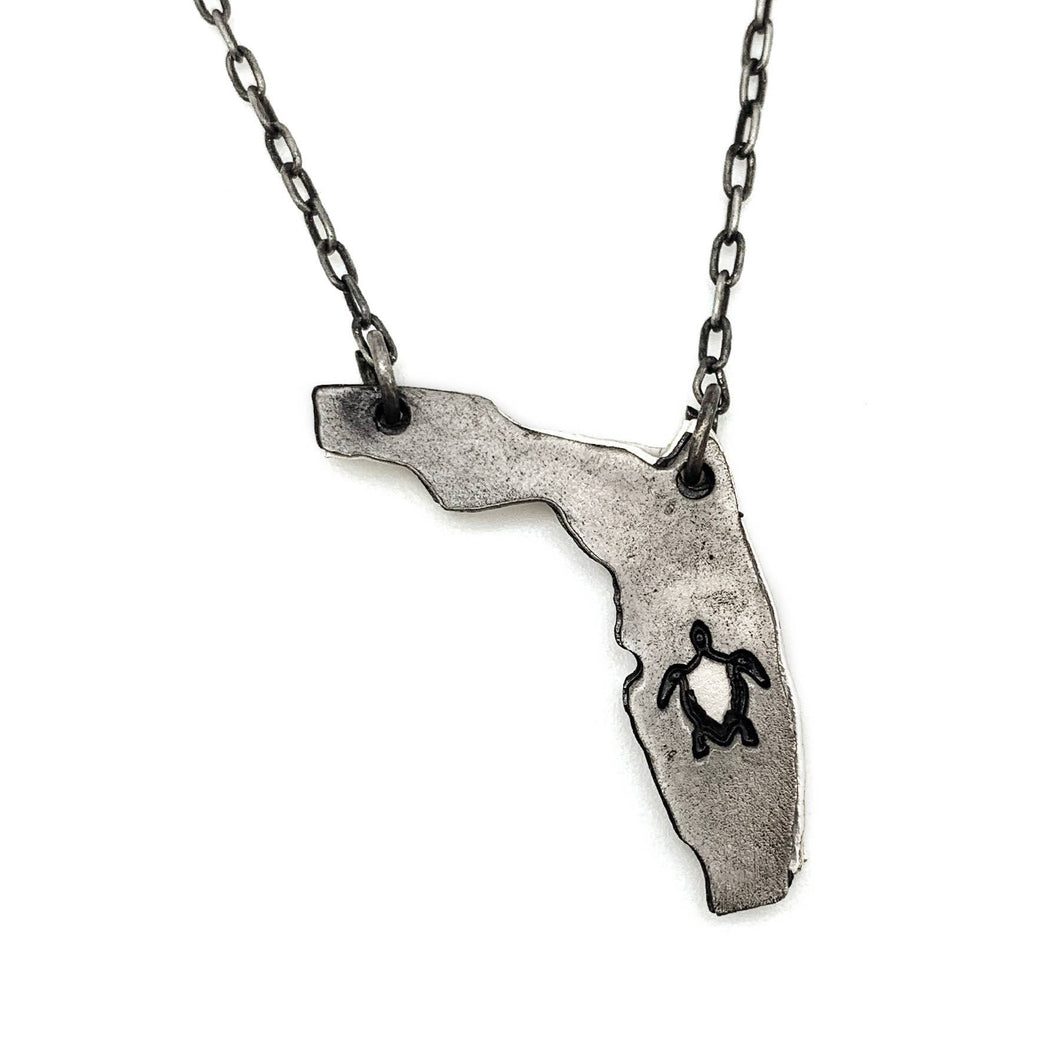 Home State Jewelry - Pewter Necklace - Florida with Turtle
