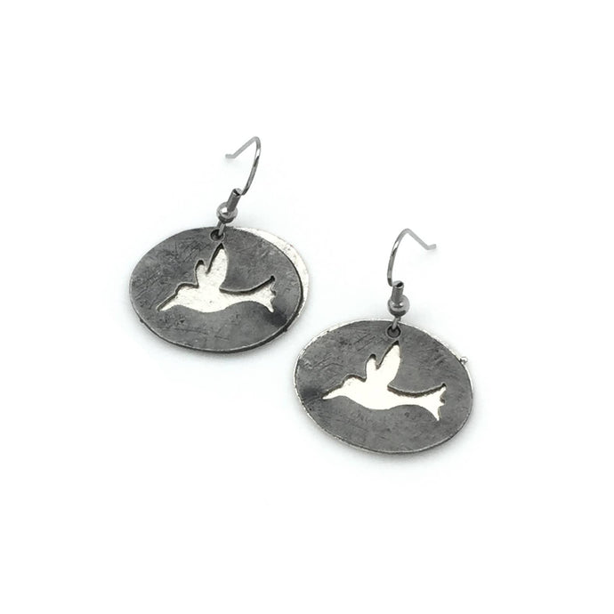 Pewter Earrings - Hummingbird with Tree