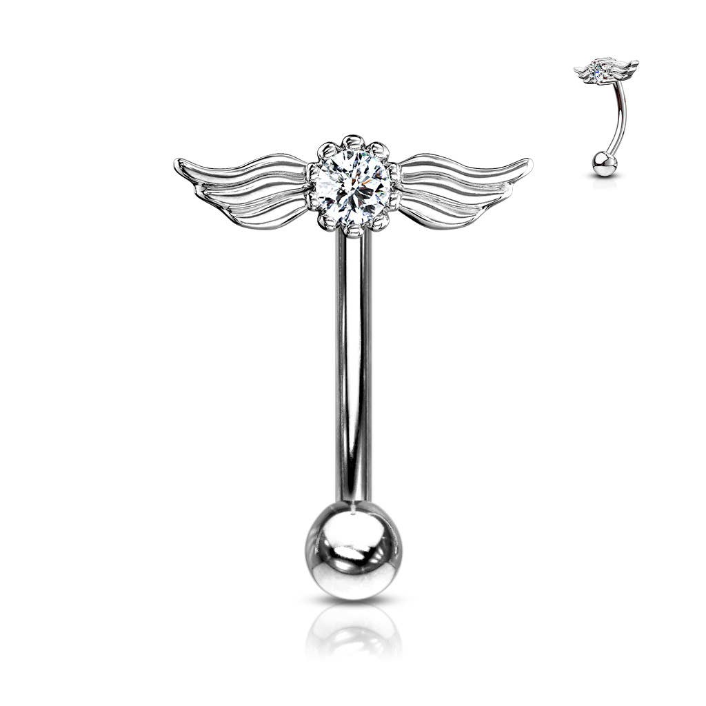 Round Crystal with Angel Wings Eyebrow Rings