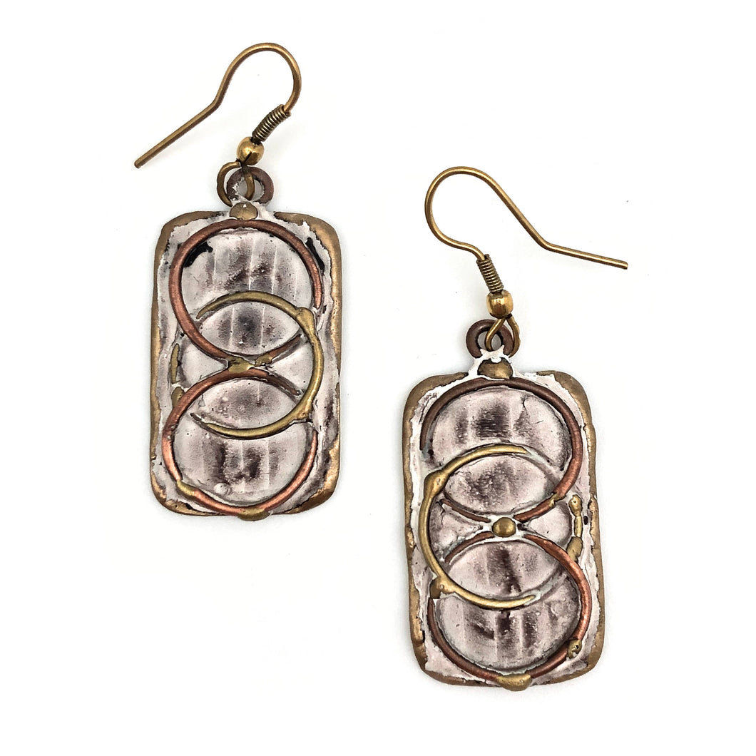 Brass Patina Earrings - White with Metal Rings