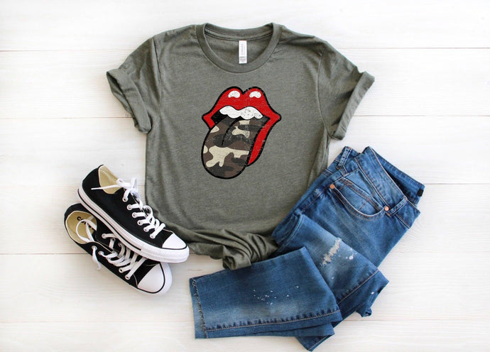 Heather Military Green Short Sleeve Camo Tongue Tee 12/5/22