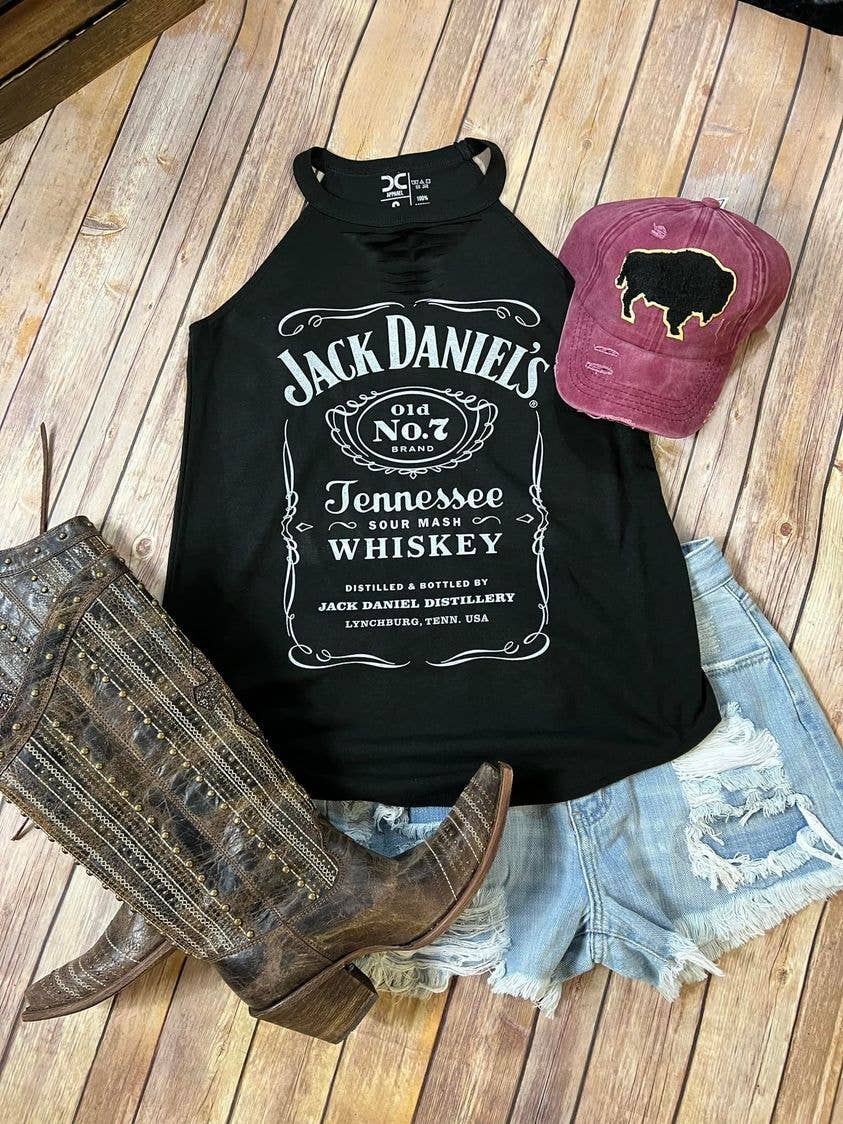 Jack Daniels Distressed Neck Rocker Halter Tank