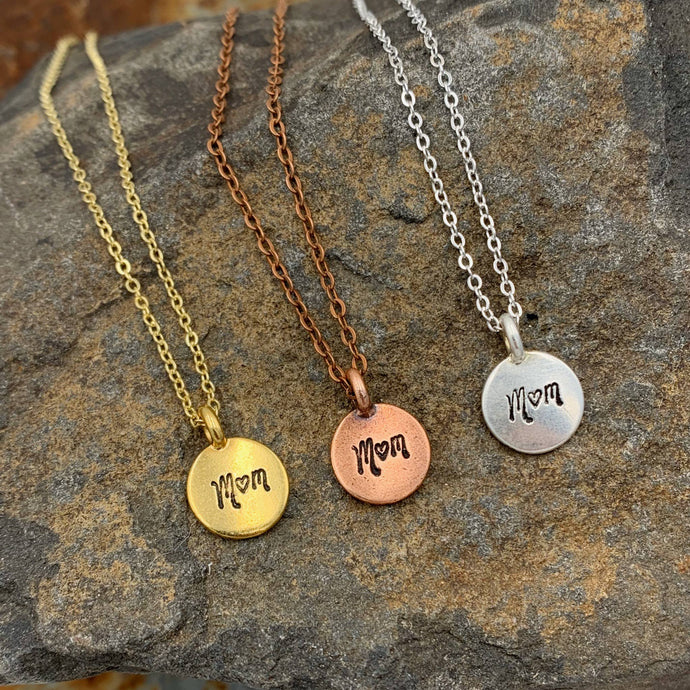 Silver Mom Hand Stamped Necklace