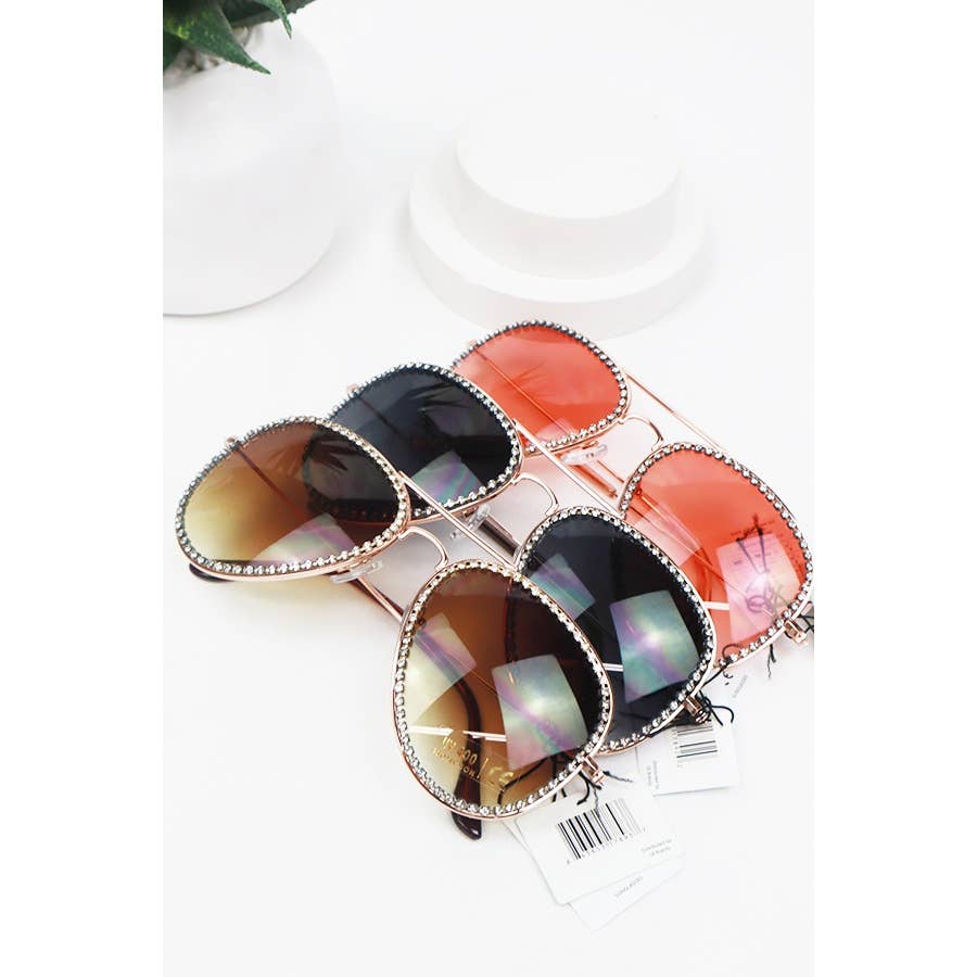 Round Rhinestone Aviator Sunglasses