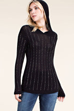 Hoodie Long Sleeve Top With All Over Stones: Black