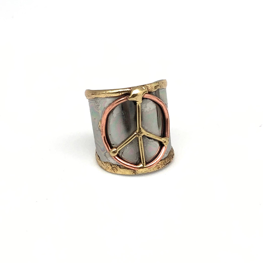 Peace Sign Mixed Metal Cuff Ring