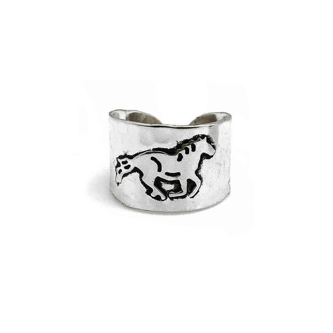 Silver Plated Adjustable Cuff Ring - Horse