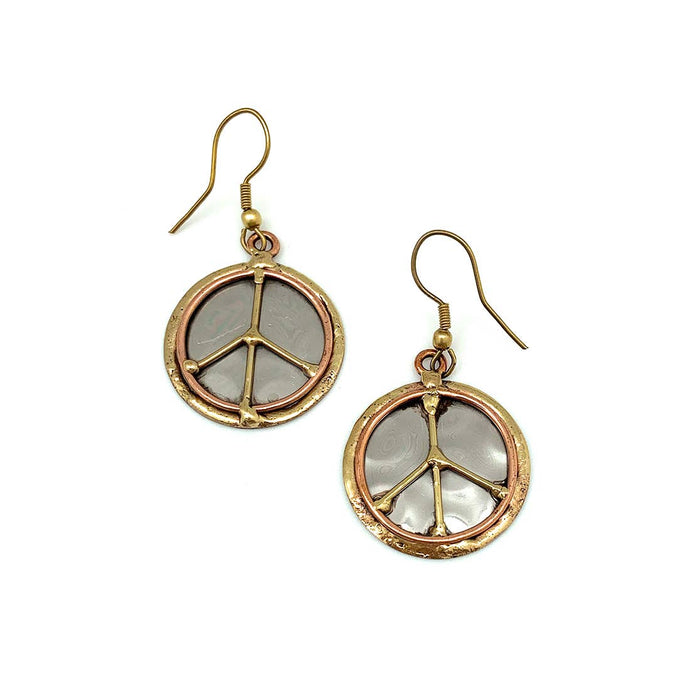 Mixed Metal Earrings - Peace Sign