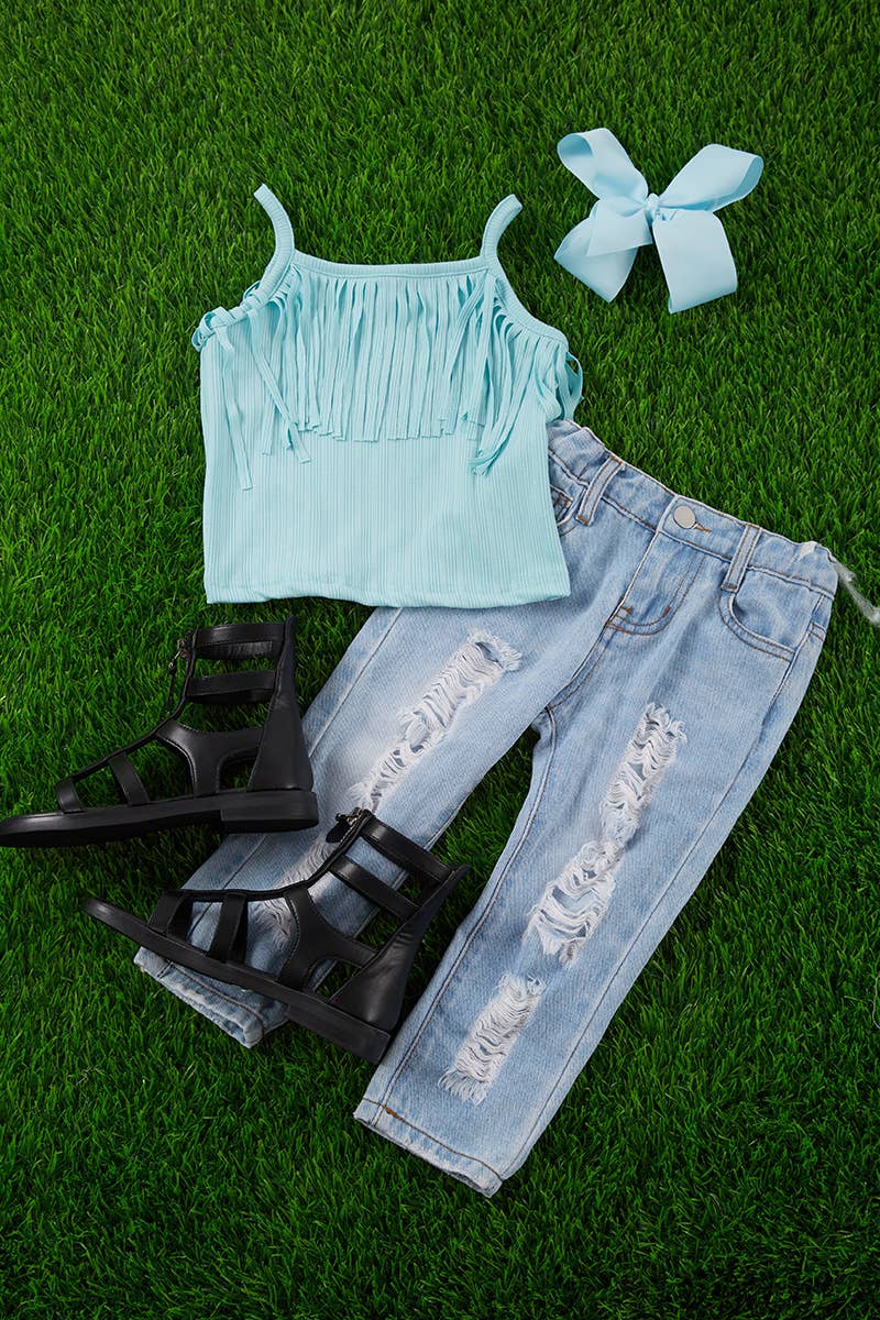 Aqua Fringe Detail Tank Top