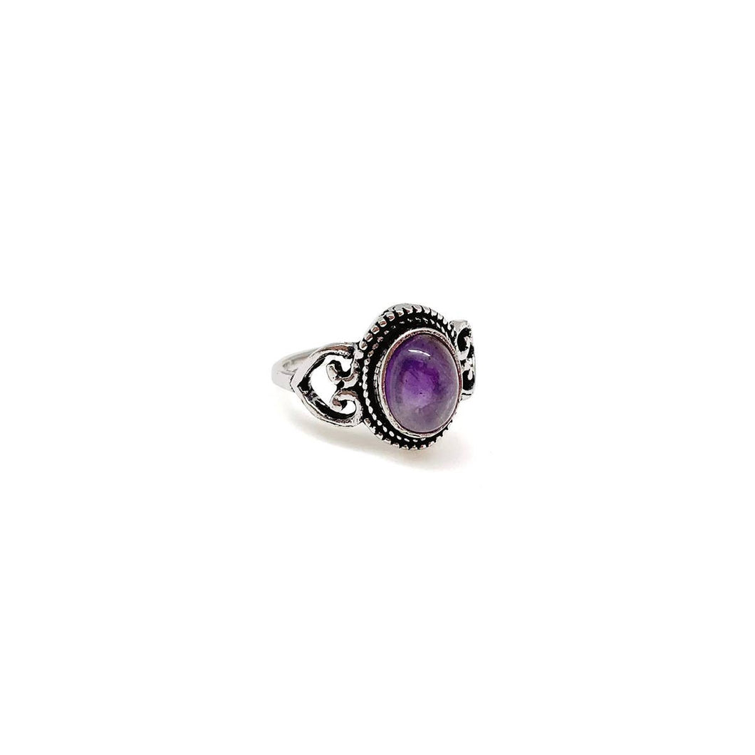 Tanvi Collection Ring - Silver Oval with Amethyst