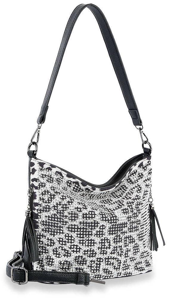 Black White Animal Print Dazzling Hobo Handbag