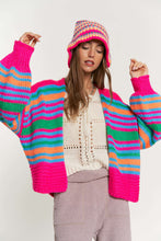 Neon Chunky Knit Multi Striped Open Sweater Cardigan