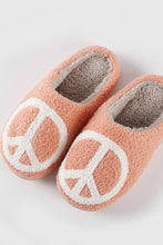 Pink Peace Sign Print Fluffy Slippers