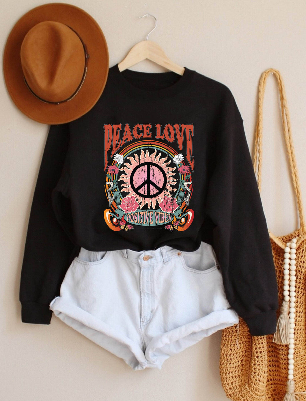 Black Peace love positive vibes Long Sleeve Sweatshirt