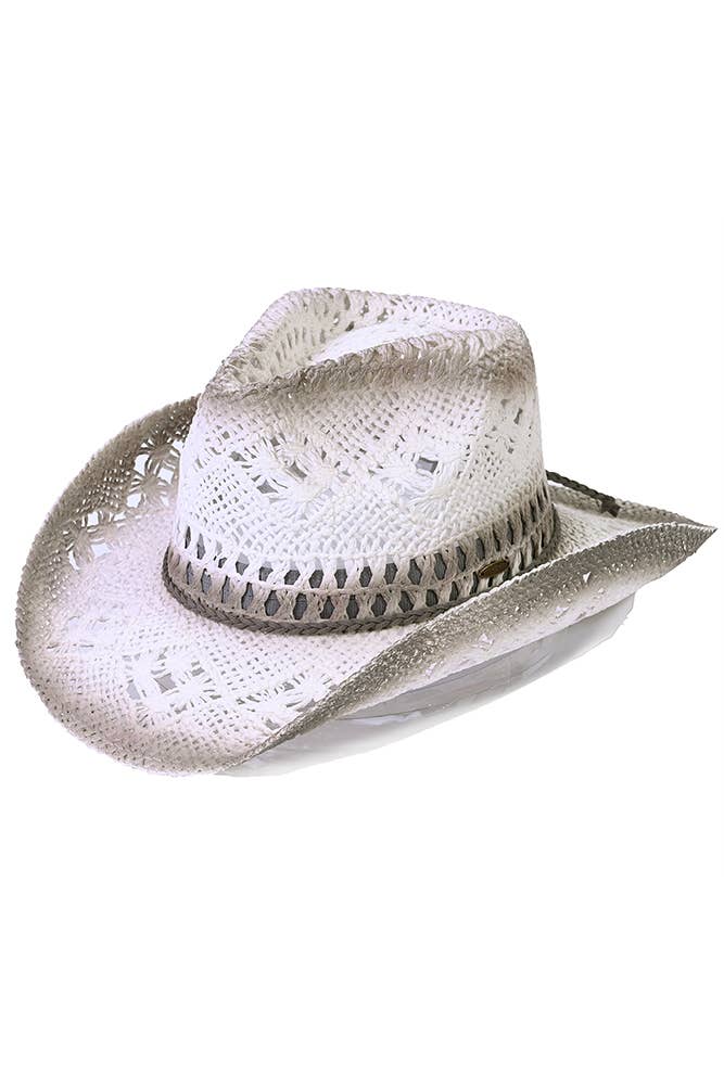 Light Grey C.C Ombre Open Weave Cowboy Hat