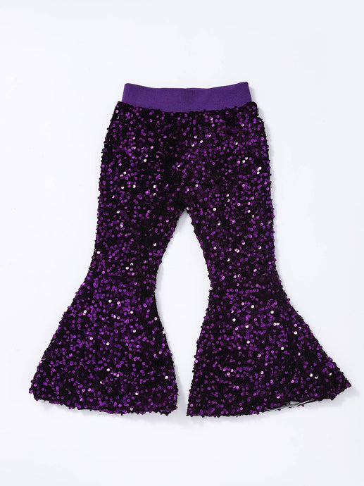 Girls Purple Sequin Flare Pants
