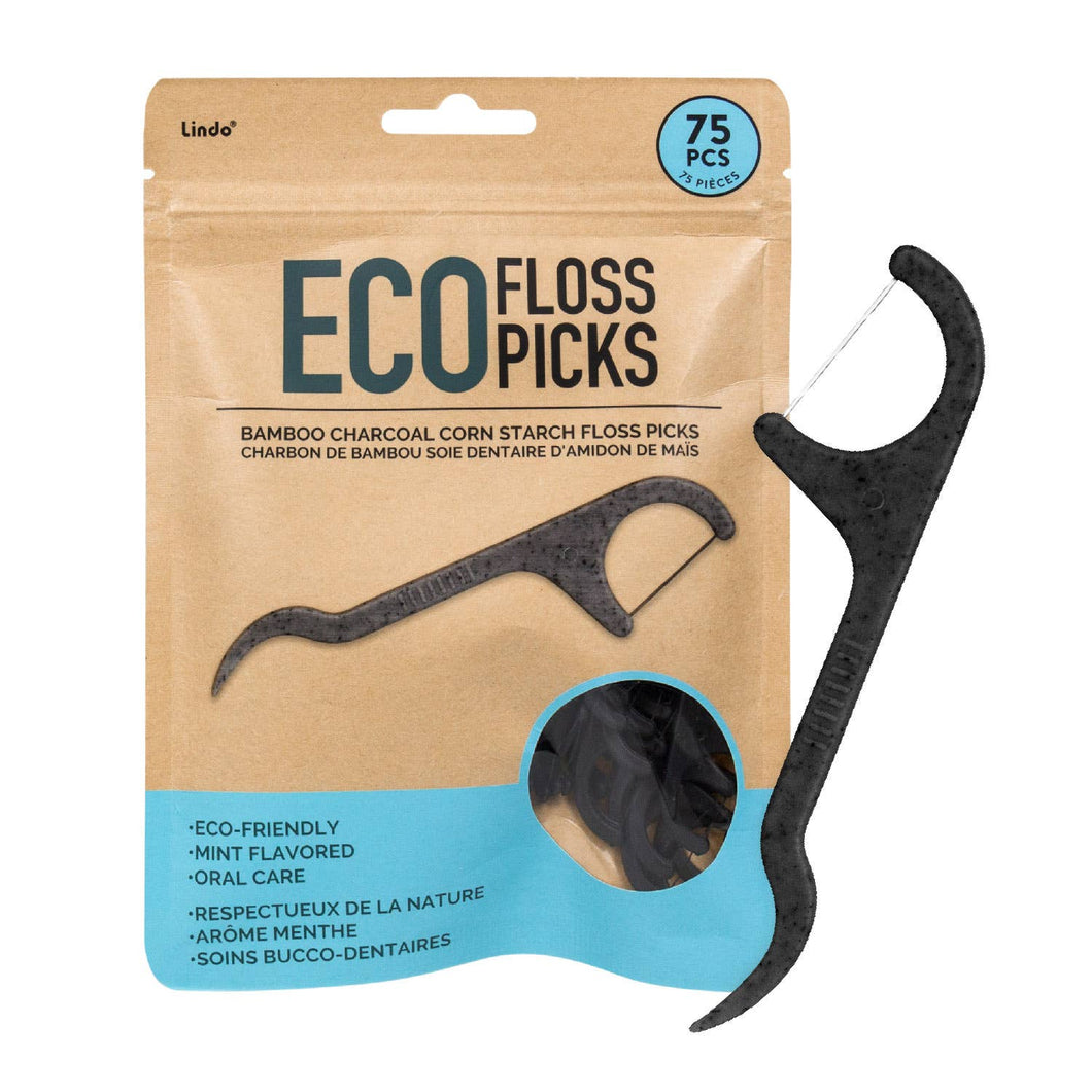 Lindo Eco Floss Picks - Bamboo Charcoal - 75pcs/pk