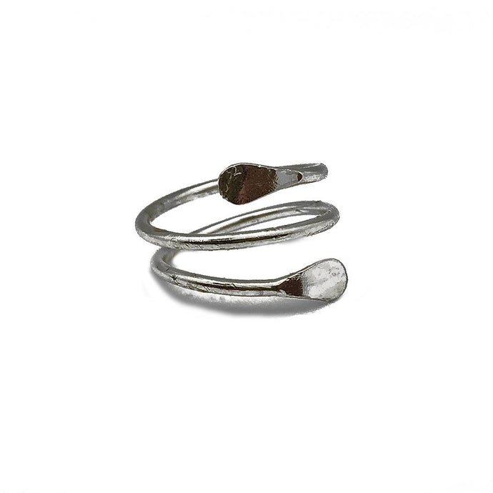 Silver Plated Adjustable Ring - Coil With Flat Ends