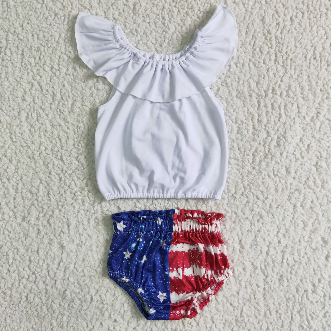 White cotton shirt stripe star bummies baby girls 4th of july clothes