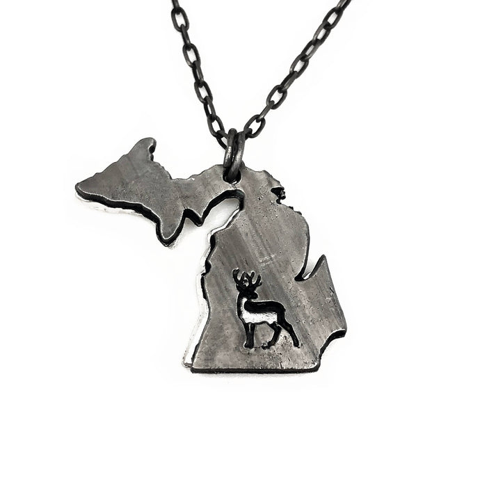 Home State Jewelry - Pewter Necklace - Michigan with Elk