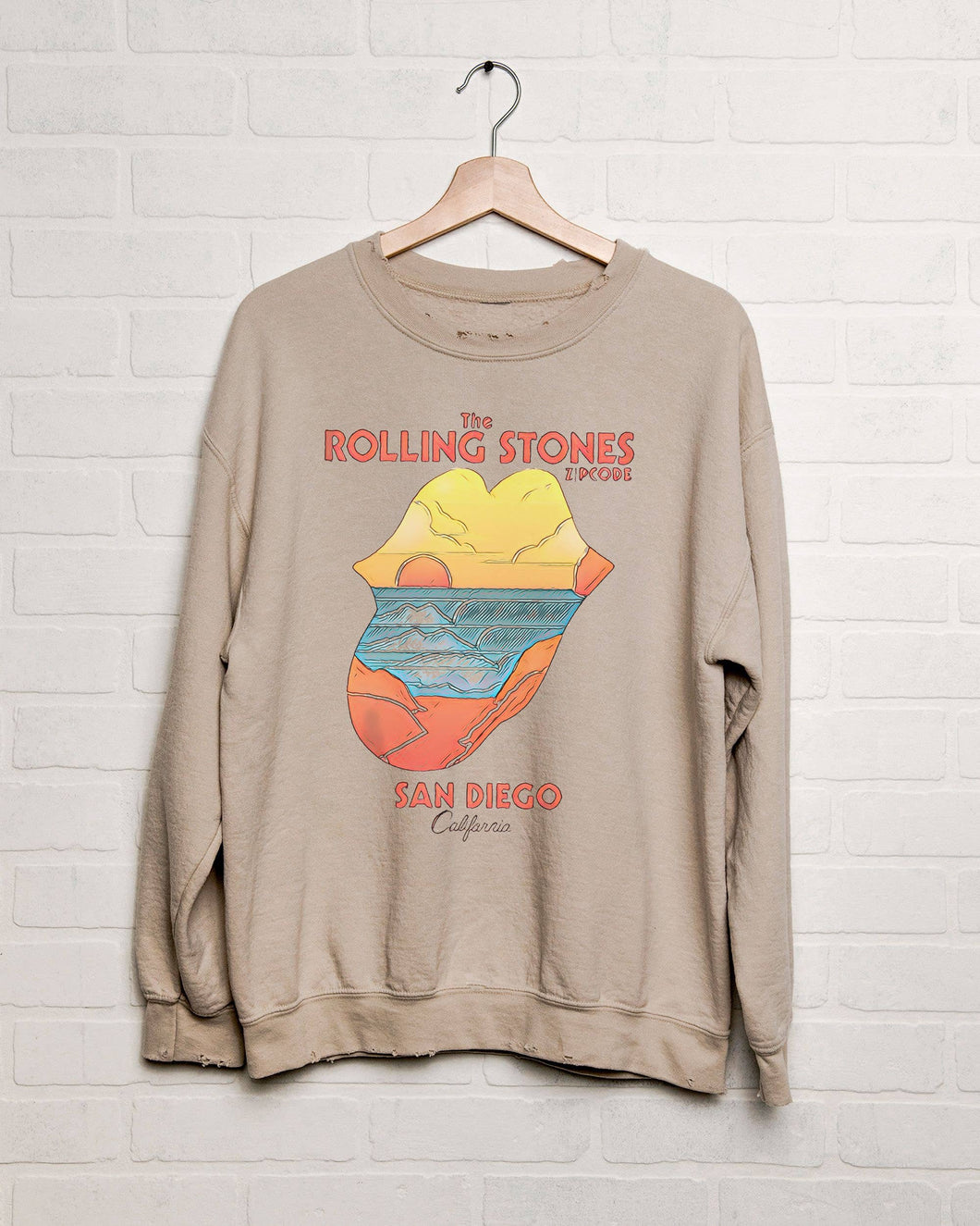 Rolling Stones San Diego Zip Code Sand Thrifted Sweatshirt