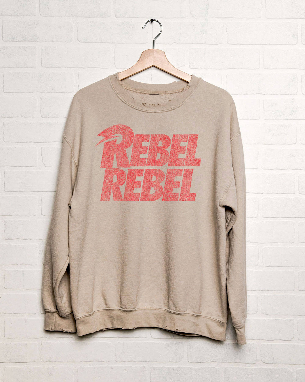 David Bowie Rebel Repeat Sand Thrifted Graphic Sweatshirt
