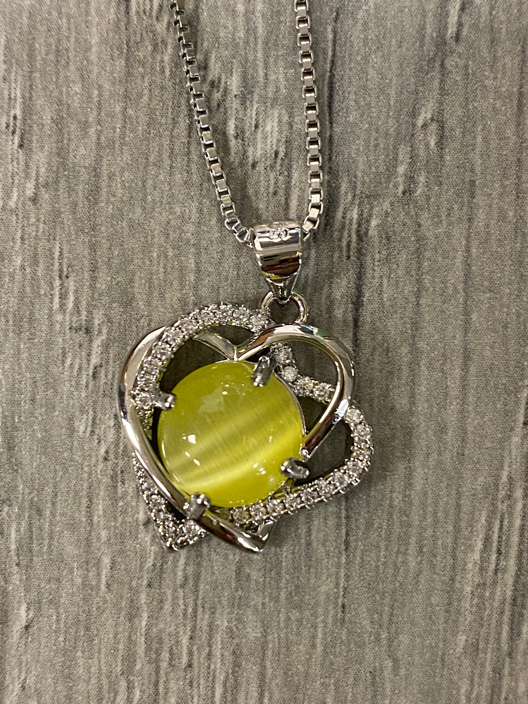 Yellow Silver Crystal Heart Necklace Female Grape Stone Pendant