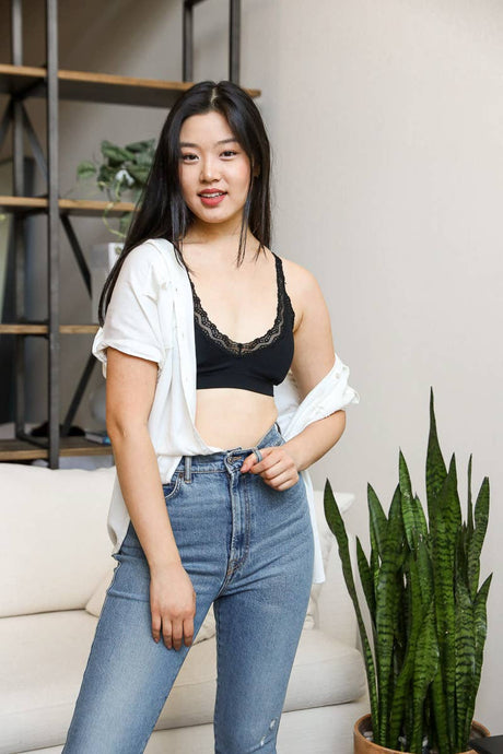 Black Lace Trim Padded Bralette