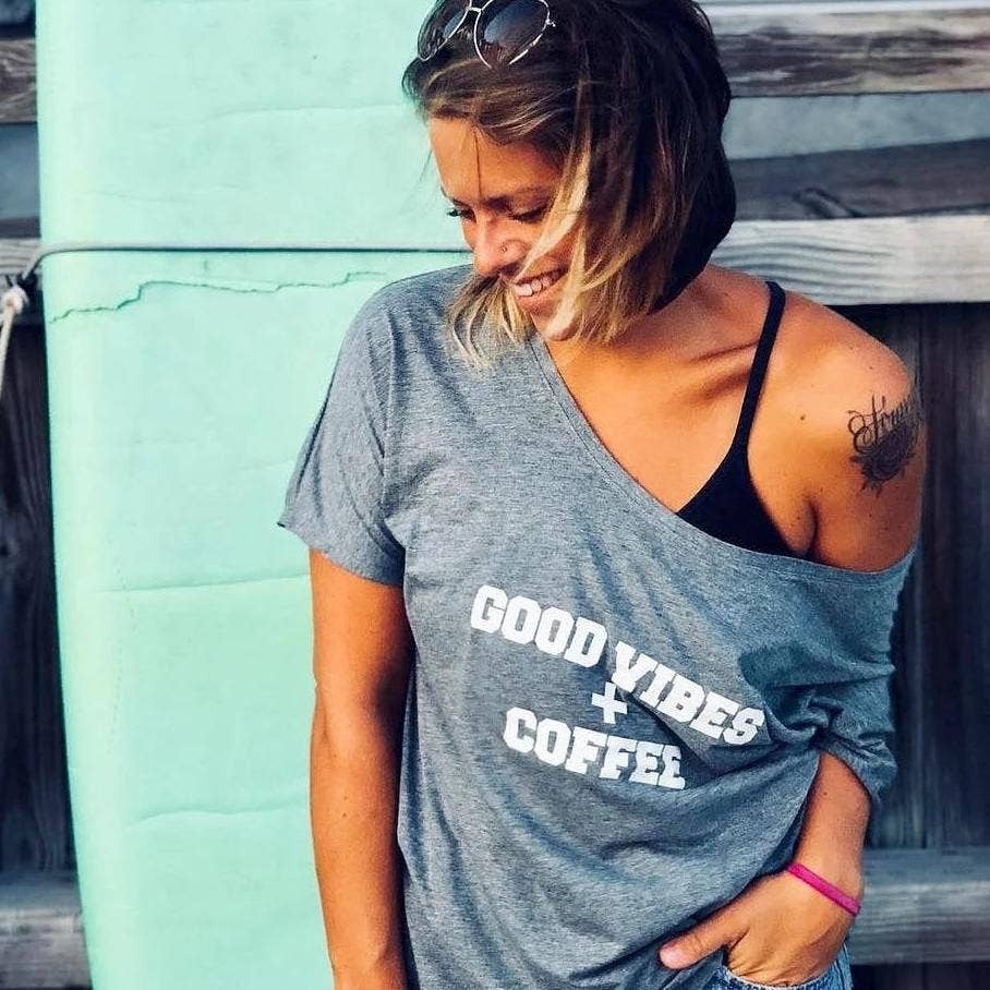 Good Vibes + Coffee - Off the Shoulder (Gray)