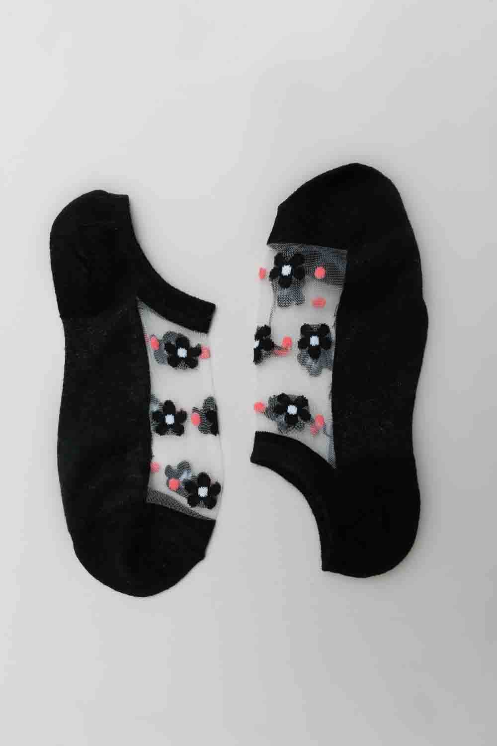 Black Spring Thing Floral Mesh Socks