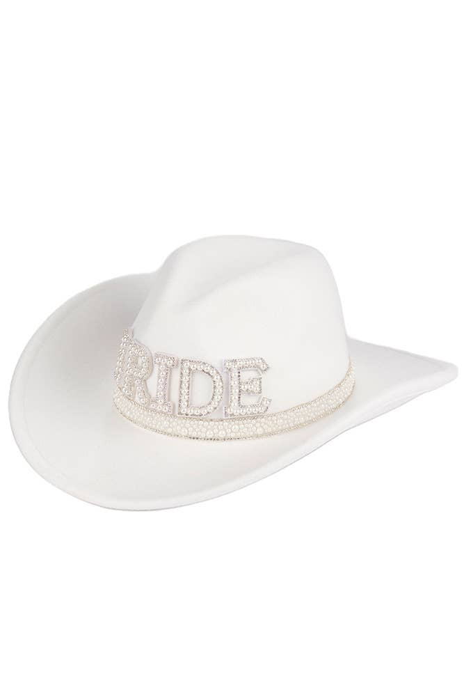 Stone C.C Cowboy Vegan Felt Bride Pearl and Stone Hat