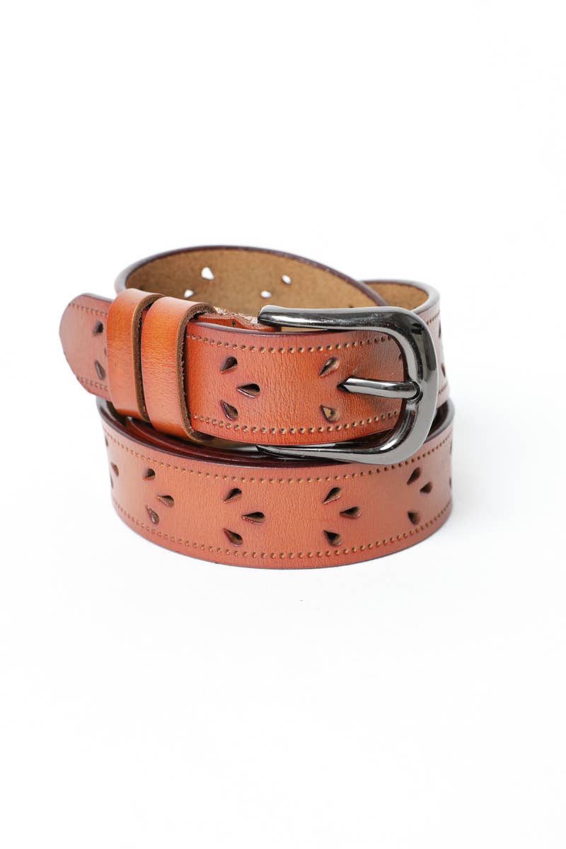 Camel Petal Punch Out Leather Belt