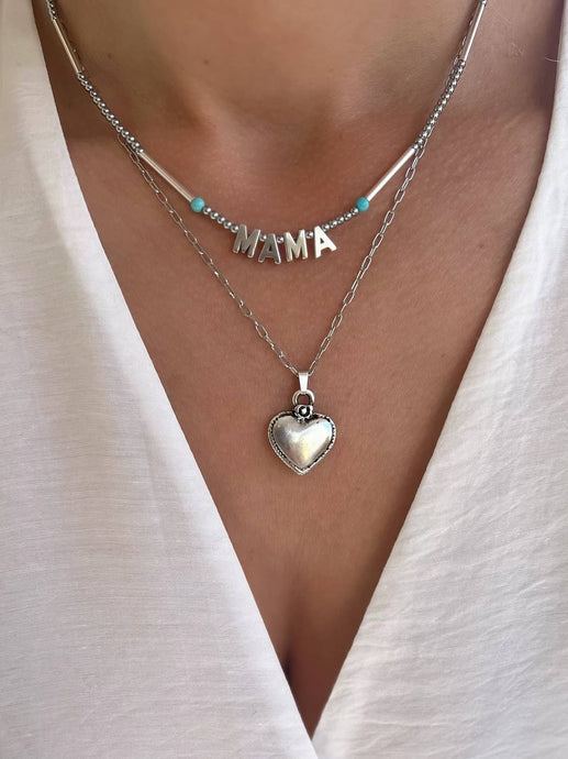 Hematite Beaded Necklace with Silver Heart Charm Pendant