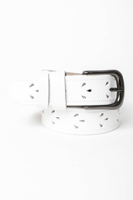 White Petal Punch Out Leather Belt